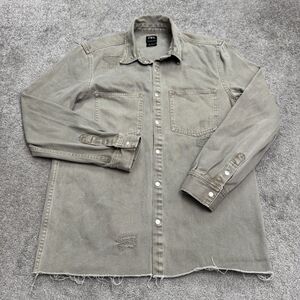 Zara Relaxed Fit Shacket Denim Button Down Shirt Mens Medium Green Distressed